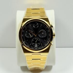 New- Movado Bold Quest 3601198 Chronograph Black Dial Yellow Tone Men's Watch